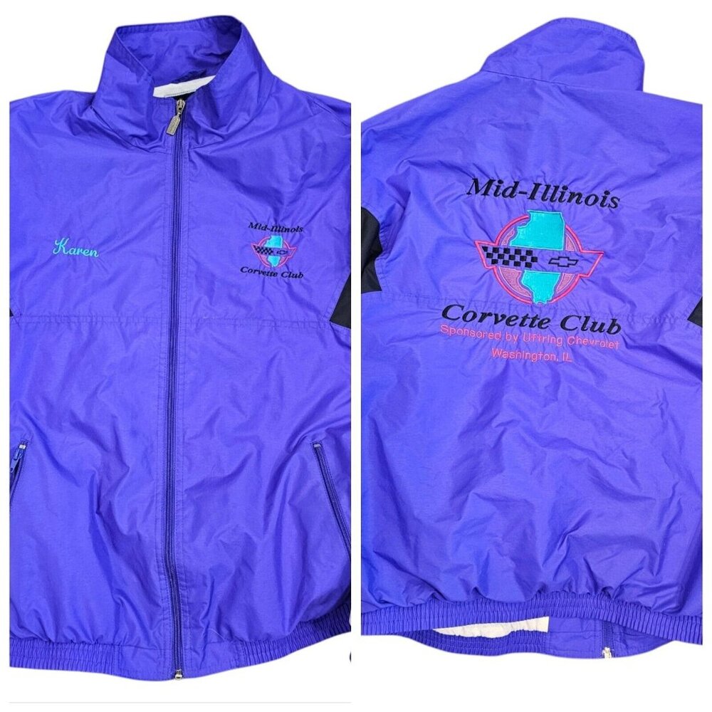 Y2K Corvette Club Washington‎ Windbreaker Jacket Lined Purple Karen Sz M Large